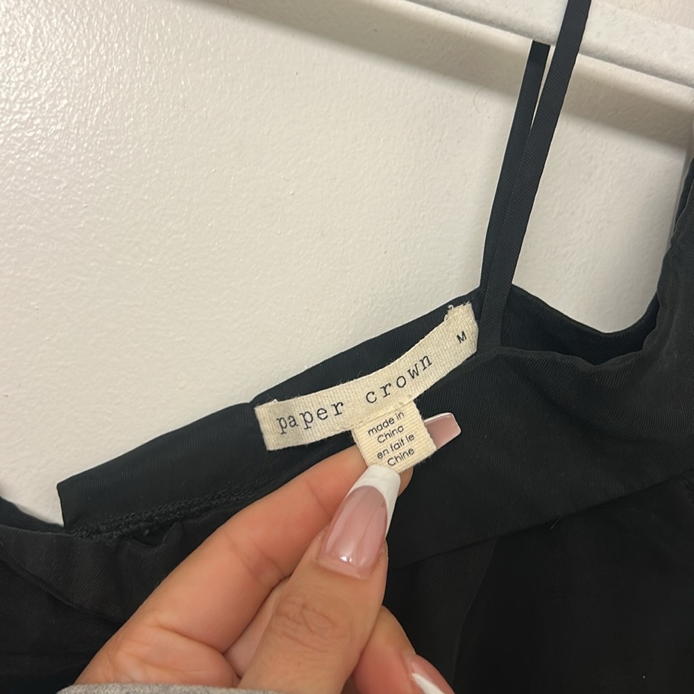 Paper Crown Black Top Off Shoulder Peasant Soft Size Medium Strappy Loose Fit - Picture 2 of 7